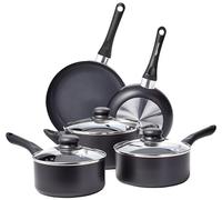 Amazon Basics Juego de utensilios de cocina antiadherentes, 8 Unidads (5 ollas + 3 tapas), Negro