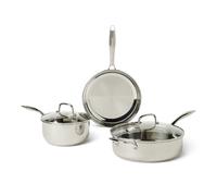 Amazon Basics Juego de Utensilios de Cocina de Acero Inoxidable, Juego de 5 Piezas, Aptos para Todo Tipo de Fuegos y para Lavavajillas