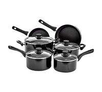 Amazon Basics Juego de Utensilios de Cocina de Inducción Antiadherente - 6 Piezas, con Tapas, Negro