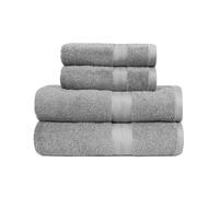 Amazon Basics Juego Toallas Baño Completo 100% Algodón 2 Toallas Baño + 2 Mano, Gris, Pack 4 Unidades