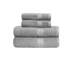 Amazon Basics Juego Toallas Baño Completo 100% Algodón 2 Toallas Baño + 2 Mano, Gris, Pack 4 Unidades