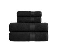 Amazon Basics Juego Toallas Baño Completo 100% Algodón 2 Toallas Baño + 2 Mano, Negro, Pack 4 Unidades