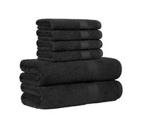 Amazon Basics Juego Toallas Baño Completo 100% Algodón 2 Toallas Baño + 4 Toallas Mano, Negro, Pack 6 Unidades