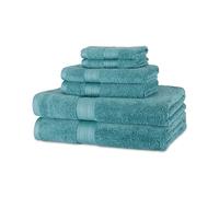 Amazon Basics Juego Toallas Baño Completo 100% Algodón Orgánico 2 Toallas Baño + 2 Mano + 2 Lavabo, Verde Agua, Pack 6 Unidades