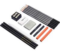 Amazon Basics Kit de Dibujo de 17 Piezas, Kit de Bocetos (6 Lápices de Grafito y 3 de Carboncillo, 2 de Carboncillo, 2 Conté y 1 Barra de Borrado, 2 Gomas, 1 Sacapuntas), Niños y Adultos