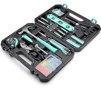 Amazon Basics - Kit de herramientas para el hogar con estuche, 142 unidades, Azul Turquesa, 34 x 23,5 x 7,5 cm