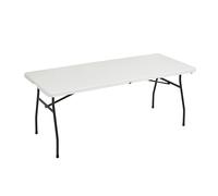 Amazon Basics - Mesa plegable rectangular de 1,8 m, con asa de transporte, para interiores y exteriores, portátil, ligera, mesa de viaje, picnic, camping, color blanco, 182 x 75 x 73 cm