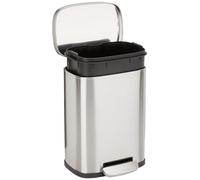 Amazon Basics Minibote de Basura Rectangular Resistente a las Manchas con Pedal de Cierre Suave, Acero Inoxidable Cepillado, 5L, Acabado en Níquel Satinado, 18.5cm L x 21.6cm W x 30.0cm H