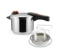 Amazon Basics Olla A Presión de Acero Inoxidable con Vaporizador, 6 Litros, Plateado