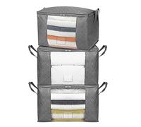 Amazon Basics Organizadores plegables con ventanilla transparente y asas, 3 Unidad, cubos con cremallera, Grande, Claro