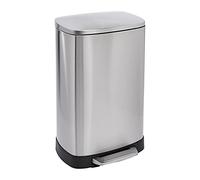 Amazon Basics Papelera rectangular de PP, ABS y 410SS, con cierre suave y base alta, 50 L, Plateado
