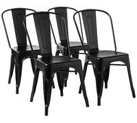 Amazon Basics Paquete de 4 sillas de comedor de metal apilables con respaldo para bistró, cocina, interior y exterior, Negro, 51 x 43 x 85 cm