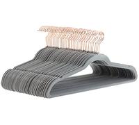 Amazon Basics Paquete de 50 perchas antideslizantes, delgadas, con acabado de terciopelo, color gris/dorado rosa