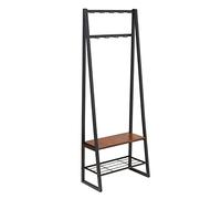 Amazon Basics Perchero de 9 ganchos con zapatero y almacenamiento de 2 niveles, Negro, 65 x 33 x 170.1 cm