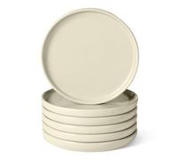 Amazon Basics Platos de Ensalada de Gres Esmaltado, Juego de 6 Piezas, Aptos para Microondas y Lavavajillas, 21,1cm, Marfil