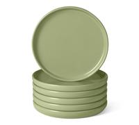 Amazon Basics Platos de Ensalada de Gres Esmaltado, Juego de 6 Piezas, Aptos para Microondas y Lavavajillas, 21,1cm, Oliva