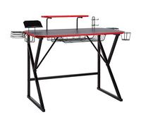 Amazon Basics Rectangular Escritorio de ordenador de Gaming con espacio para guardar los controladores, los auriculares y los altavoces, rojo, 130 x 60 x 90 cm