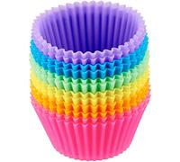 Amazon Basics Redonda Moldes Individuales de Silicona para Magdalenas, Reutilizables, Paquete de 12 (Aptos para Horno hasta 220 °C), Multicolor