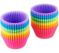 Amazon Basics Redonda Moldes Individuales de Silicona para Magdalenas, Reutilizables, Paquete de 24 (Aptos para Horno hasta 220 °C), Multicolor
