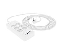 Amazon Basics regleta con 6 Tomas y protección contra sobretensiones, 4 Puertos USB (1 USB-C, 3 USB-A), Cable de 1,5m, 1050 J, Color Blanco