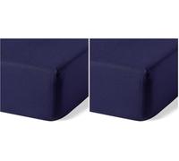 Amazon Basics Sábana Bajera Ajustable de Algodón Orgánico para Cama 180, 180 x 200 cm, Azul Marino (Paquete de 2)