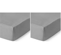 Amazon Basics Sábana Bajera Ajustable para Cama 160, Deluxe Extra Suave, 100% Algodón Satén 400 Hilos, Alto 30cm, 160 x 200 cm, Gris Oscuro (Paquete de 2)