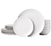 Amazon Basics Vajilla, 6 servicios, Paquete de 18, Porcelana blanca lisa