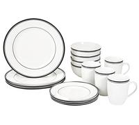 Amazon Basics Vajilla para 4 personas (16 piezas), diseño de rayas, color negro