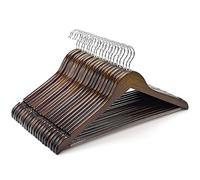 Amber Home 10 Unidades 44,5cm Perchas de Madera Retro, Antiguo Marrón Percha para Camisetas Camisas Trajes Abrigos Vestidos Tirantes Bodas, con Varilla y Ranuras