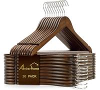 Amber Home 30 Unidades 44,5cm Perchas de Madera Retro, Antiguo Marrón Percha para Camisetas Camisas Trajes Abrigos Vestidos Tirantes Bodas, con Varilla y Ranuras