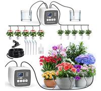 Ambesty Sistema de Riego para Jardín,Riego por Goteo Automatico Kit con Doble Bomba de 15 m para Jardín/Plantas de Balcón/Plantas en Macetas al Aire Libre para Hasta 20 Plantas y Macetas de Interior
