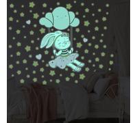 Ambiance - Adhesivo decorativo para pared (145 x 100 cm), diseño de conejo fluorescente en la nube