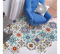 Ambiance Sticker Azulejo de Piso Decorativo Hexagon Ludivina de despegar y Pegar, decoración del hogar de Bricolaje, Adhesivo Impermeable Antideslizante - H40 x L90 cm - 10 Adhesivos de 20 x 18 cm