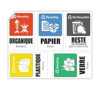 Ambiance Sticker Etiquetas de PVC - Papelera de reciclaje suave impermeable lavable para la gestión de selectivos residuos - 5 etiquetas de 4 x 6 cm