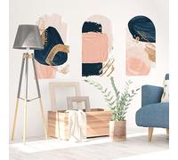 Ambiance Sticker - Papel pintado no tejido pre-encolado de frescos gigantes - Arcos abstractos rosados y azules - adhesivo decorativo - 60 x 90 cm