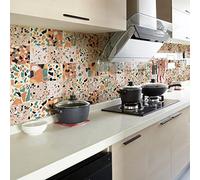 Ambiance Sticker Vinilos Autoadhesivos, Decoración de Paredes, Adhesivos de Azulejos para Baño y Cocina Azulejos de Terrazo Zoraida - 30 Vinilo Azulejos de 15 x 15 cm