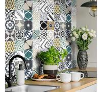 Ambiance Sticker Vinilos Autoadhesivos, Decoración de Paredes, Adhesivos de Azulejos para Baño y Cocina Baldosas de Cemento Authentiques Carlo - 24 Vinilo Azulejos de 20 x 20 cm