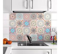 Ambiance Sticker Vinilos Autoadhesivos, Decoración de Paredes, Adhesivos de Azulejos para Baño y Cocina Ornements Florales - 24 Vinilo Azulejos de 15 x 15 cm
