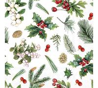 AMBIENTE 20 servilletas Navidad, ramas, conos y bayas en invierno como decoración de mesa. Servilletas de papel con motivo. También para decoupage y técnica de servilletas 33x33cm, (33316495)