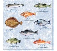 Ambiente 20 St. Servilletas Servilletas 3-Capas Seafood Fishes Peces Azul Blanco 33 X 33CM