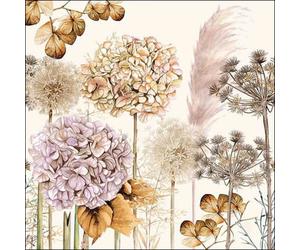 Ambiente, paquete de 20 servilletas de papel decoradas 33x33cm con estampado de Flores Secas y Hortensias