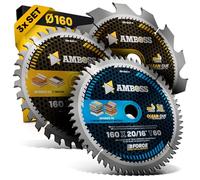 AMBOSS - Hoja de sierra circular (160 x 20 mm, juego de 3), hoja de sierra 160 x 20 mm, hoja de sierra circular Ø 20 mm, compatible con Bosch PKS 55 A, Festool HKC 55 EB, Metabo KS 55