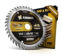 Amboss Werkzeuge Hoja de sierra circular HM 140 x 20 16 Z42 diente alterno para batería de madera - corte fino. Hoja de sierra 140 mm + anillo reductor 16 20 mm. 140 x 20 140 x 16 compatible con