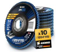 AMBOSS Werkzeuge ZFS - Disco de afilar (10 unidades, diámetro 115 mm, K120, para acero/acero inoxidable, pulidor, lijadora de corte de circonio, 10 unidades)