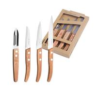 Amefa 4P Corte Forest AF Set de 4 Cocina con Sierra, Mango de Madera, Juego de Cuchillos con Hoja de Acero INOX de 1,5mm, Multicolor