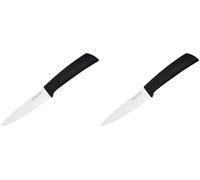 Amefa AUENTHAL Cuchillo de cerámica con hoja de 10 cm, hoja blanca de cerámica, extremadamente afilada, mango ergonómico negro, incluye protector de hoja, cuchillo para pelar y de cocina