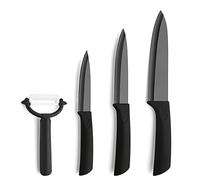Amefa Auenthal Juego de cuchillos de cerámica de 4 piezas, cuchillas negras de cerámica, extremadamente afiladas y ligeras, cuchillo de chef, cuchillo multiusos, cuchillo para mechar y pelador, sert de cuchillos de cerámica