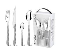Amefa ECLAT Cubertería de 24 Piezas para 6 Personas, Acero Inoxidable, Gris Y Blanco
