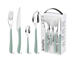 Amefa ECLAT Cubertería de 24 Piezas para 6 Personas, Acero Inoxidable, Vert & Blanc