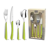 Amefa ECLAT - Cubertería de acero inoxidable, 24 piezas, para 6 personas, mango de plástico de calidad, color verde, apto para lavavajillas, verde/plateado